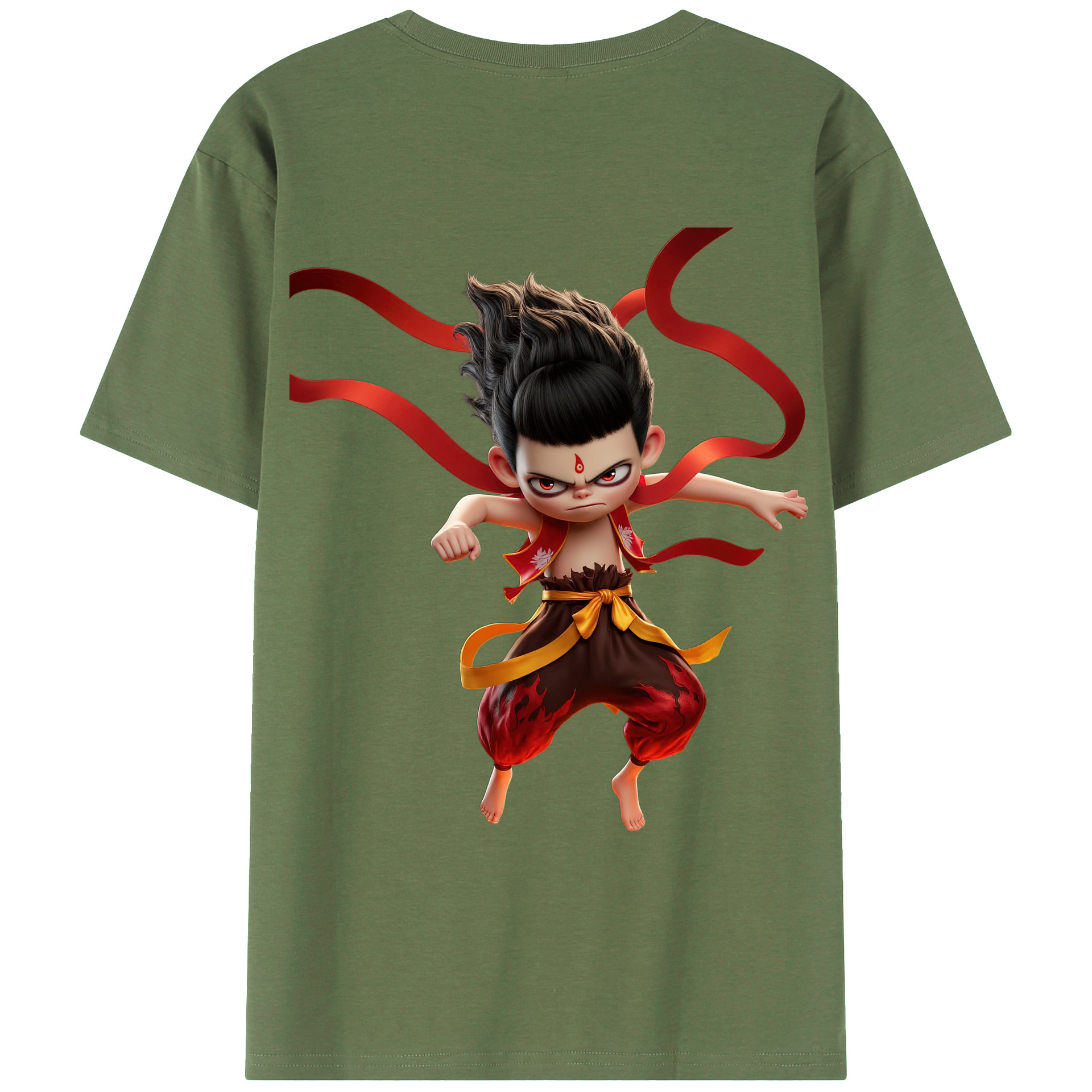 （画像用） Ne Zha 2 ナタ 魔童の大暴れ 綿100％ メンズ半袖Tシャツ（バックプリント） 通気性
